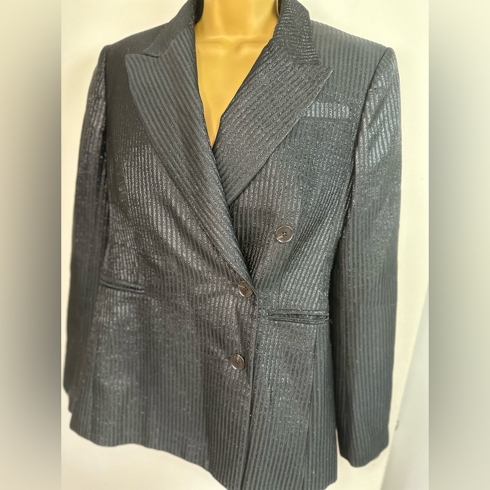 Banana Republic Black Metallic Shimmer Pinstriped Button Front Chic Blazer 6
